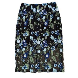 BCBGeneration Embroidered Blue & Black Floral Skirt Women’s 8 Whimsigoth